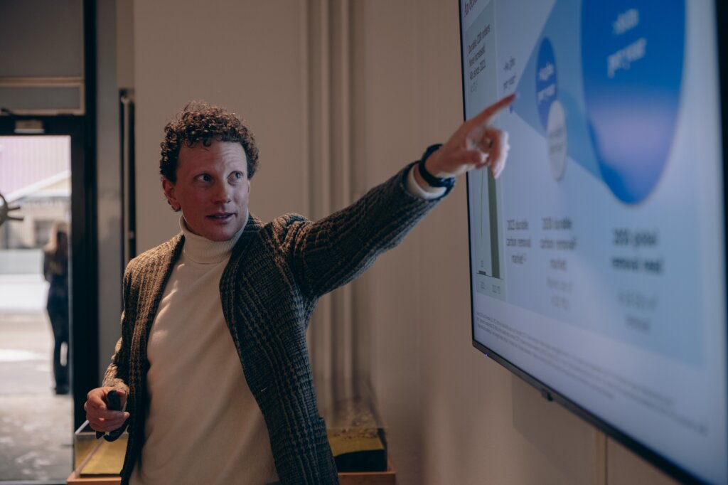 Climeworks' co-founder and co-CEO, Christoph Gebald, during a presentation in Davos in 2024.